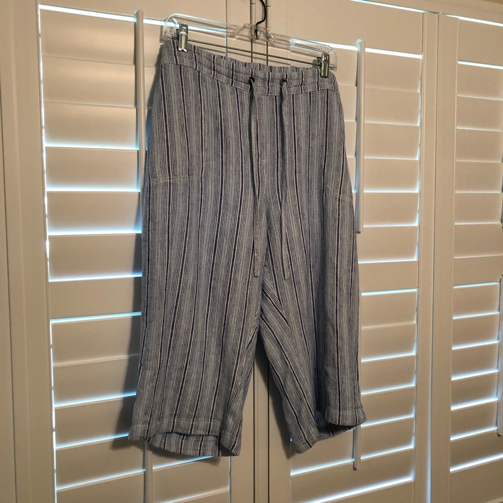 Per Se navy & white draw string relaxed crop pants 2X